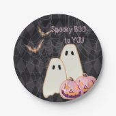 Halloween Verjaardag Bord Roze Sinaasappel Ghost B (Voorkant)