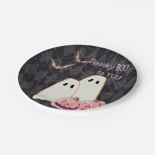 Halloween Verjaardag Bord Roze Sinaasappel Ghost B (Gekanteld)