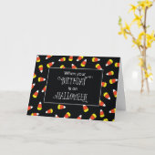 Halloween Verjaardag Candy Corn op Zwart Kaart (Gele Bloem)