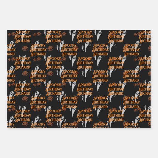 Halloween Verjaardag Custom Tekst Spooky Ghosts 3 Inpakpapier Vel (Voorkant 2)
