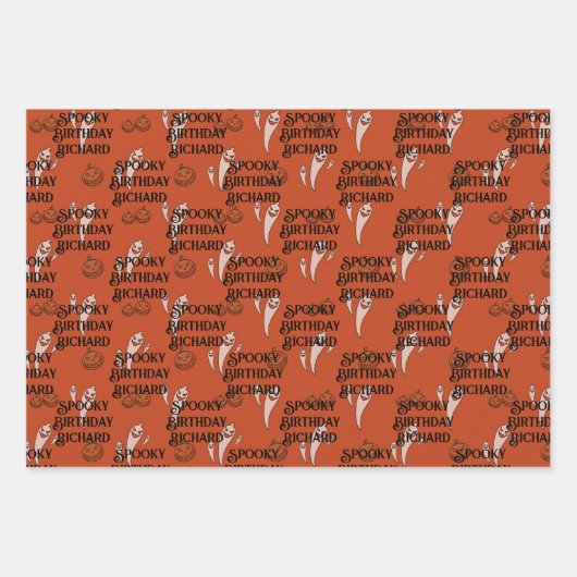 Halloween Verjaardag Custom Tekst Spooky Ghosts 3 Inpakpapier Vel (Voorkant)