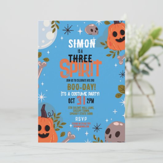 Halloween Verjaardag Drie Jongens Party Ghosts Bla Kaart (Staand voorkant)