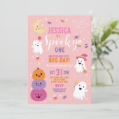 Halloween Verjaardag EEN Meisjes Party Geesten Pom Kaart (Staand voorkant)