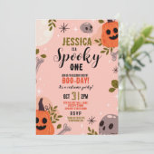 Halloween Verjaardag Een Meisjes Party Pompoen 1e Kaart (Staand voorkant)