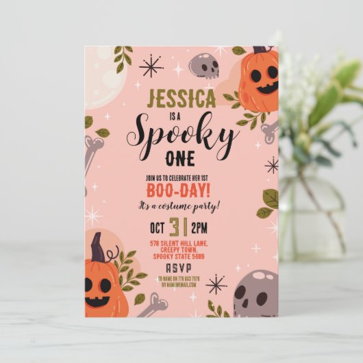 Halloween Verjaardag Een Meisjes Party Pompoen 1e Kaart (Staand voorkant)