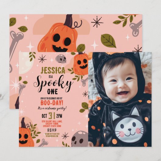 Halloween Verjaardag Een Meisjes Party Pompoen Fot Kaart (Voorkant / Achterkant)