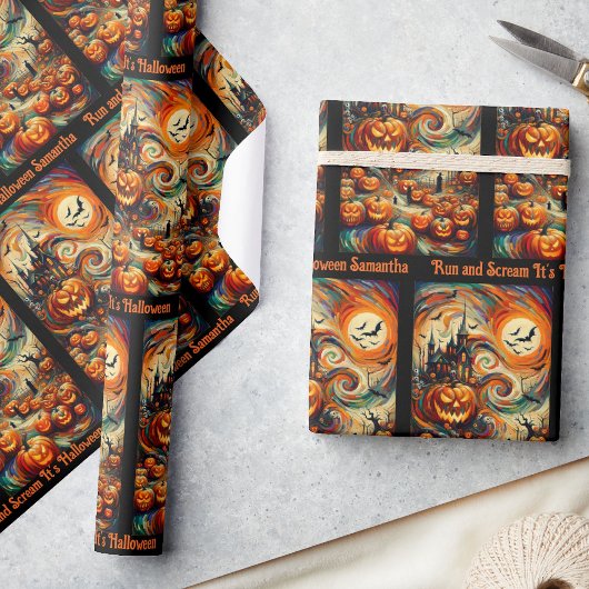Halloween Verjaardag Gefeliciteerd Aangepaste teks Cadeaupapier