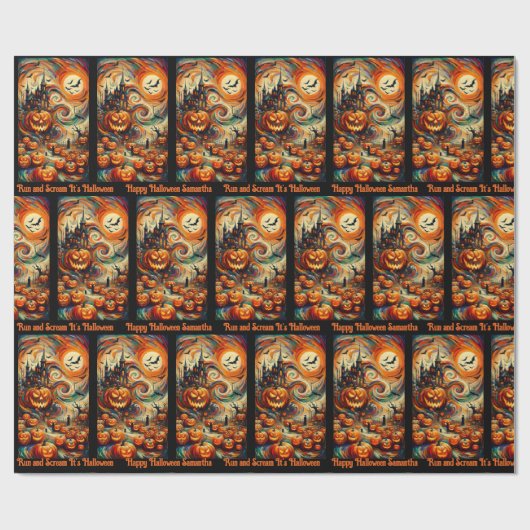 Halloween Verjaardag Gefeliciteerd Aangepaste teks Cadeaupapier (Vlak)