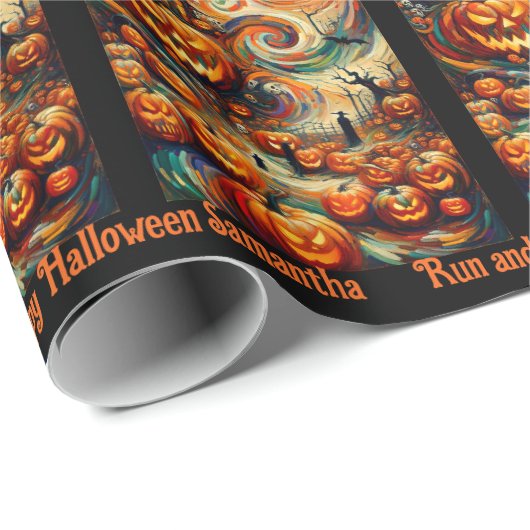 Halloween Verjaardag Gefeliciteerd Aangepaste teks Cadeaupapier (Rol Hoek)
