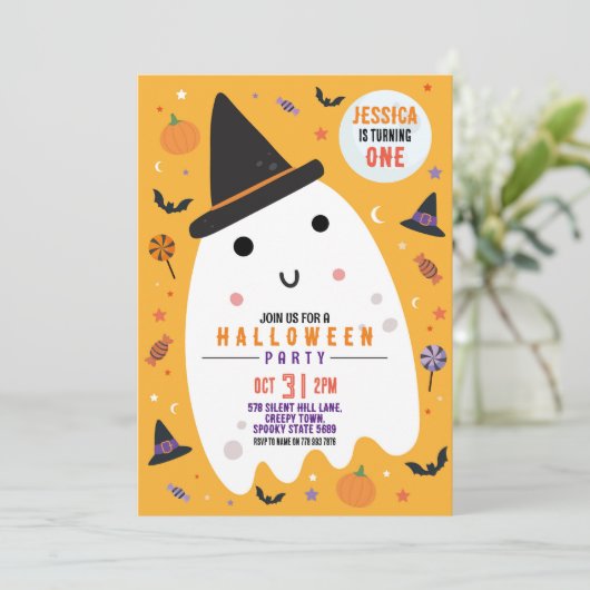 Halloween Verjaardag Ghost Happy Fun Kaart (Staand voorkant)