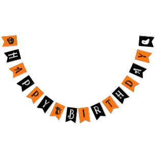Halloween Verjaardag Gotische Letters Sinaasappel Vlaggetjes