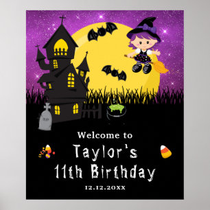 Halloween Verjaardag Heks Paarse Welkom Bord Poster