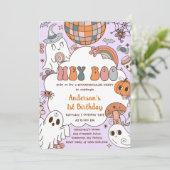 Halloween Verjaardag Hey Boo Verjaardagsfeestje Kaart (Staand voorkant)