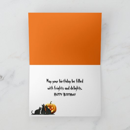 Halloween Verjaardag Jack-o-Lantern en Barn Cat Kaart (Binnen)