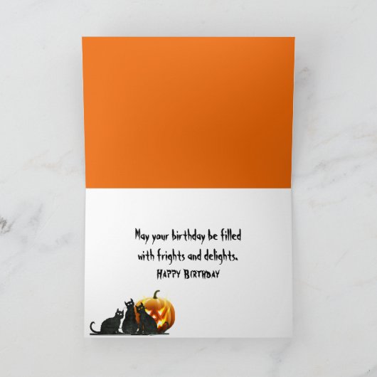 Halloween Verjaardag Jack-o-Lantern en Barn Cat Kaart (Binnen)
