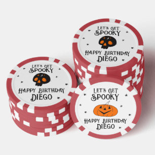 Halloween Verjaardag "Let's Get Spooky" Skull Naam Poker Chips