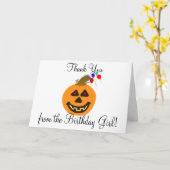Halloween Verjaardag Meisje Dank u Pompoen Ballonn Kaart (Gele Bloem)