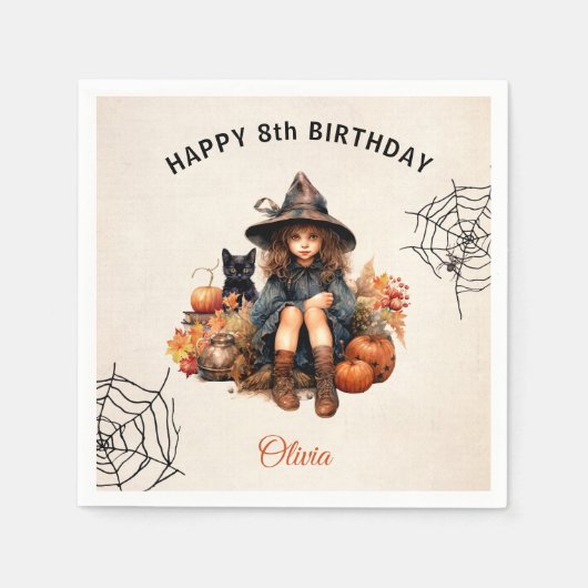 Halloween verjaardag meisje kleine heks papier ser servet (Voorkant)