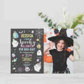 Halloween Verjaardag Meisjes Party Foto Pompoen Kaart (Staand voorkant)