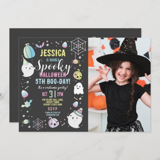 Halloween Verjaardag Meisjes Party Foto Pompoen Kaart (Voorkant / Achterkant)