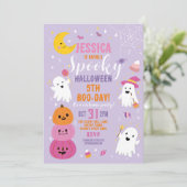 Halloween Verjaardag Meisjes Party Ghosts Paarse Kaart (Staand voorkant)