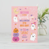 Halloween Verjaardag Meisjes Party Ghosts Pompoen Kaart (Staand voorkant)