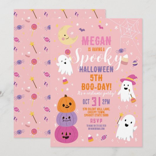 Halloween Verjaardag Meisjes Party Ghosts Pompoen Kaart (Voorkant / Achterkant)