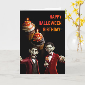 Halloween Verjaardag met Cupcakes en Ghouls Wijn Kaart