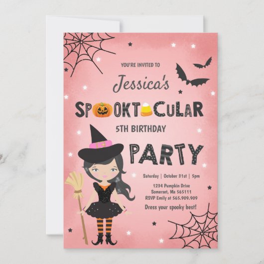 Halloween Verjaardag Nodig Heksenfeest uit Kaart (Voorkant)