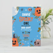 Halloween Verjaardag ONE Boys Blue Party Pumpkin 1 Kaart (Staand voorkant)