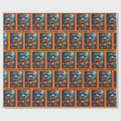 Halloween Verjaardag Personaliseer Naam Heksenkat Cadeaupapier (Vlak)