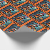 Halloween Verjaardag Personaliseer Naam Heksenkat Cadeaupapier (Hoek)