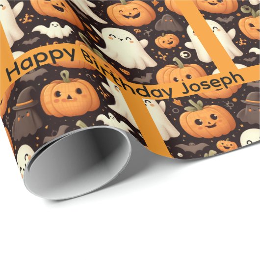 Halloween Verjaardag Personaliseer Naam Jongen of  Cadeaupapier (Rol Hoek)
