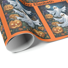 Halloween Verjaardag Personaliseer Naam Spooky Gho Cadeaupapier