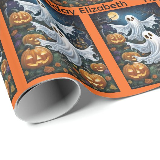Halloween Verjaardag Personaliseer Naam Spooky Gho Cadeaupapier (Rol Hoek)