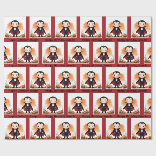 Halloween Verjaardag Personaliseer Naam Vampire Bo Cadeaupapier (Vlak)