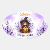 Halloween Verjaardag Schattigee Kleine Heksenovaal Ovale Sticker (Voorkant)