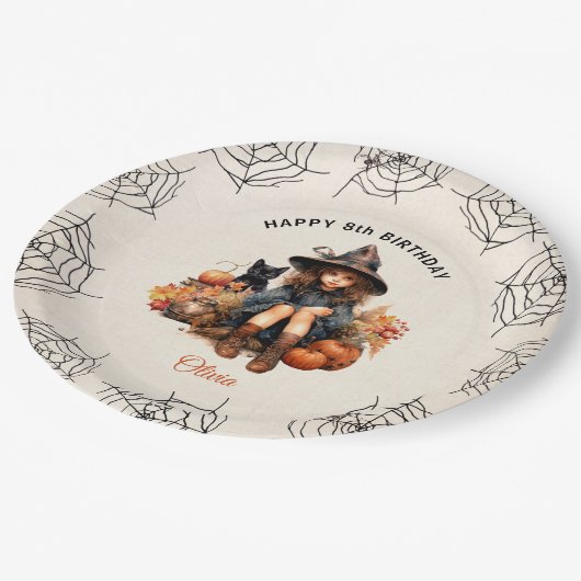 Halloween Verjaardag Schattigee Witch Papier Borde Papieren Bordje (Gekanteld)