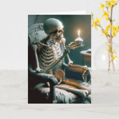 Halloween Verjaardag Skelet In Oude Stoel Kaart (Gele Bloem)