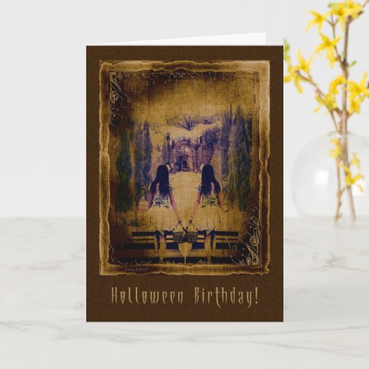 Halloween Verjaardag - Spookachtige Meisjes Kaart (Gele Bloem)