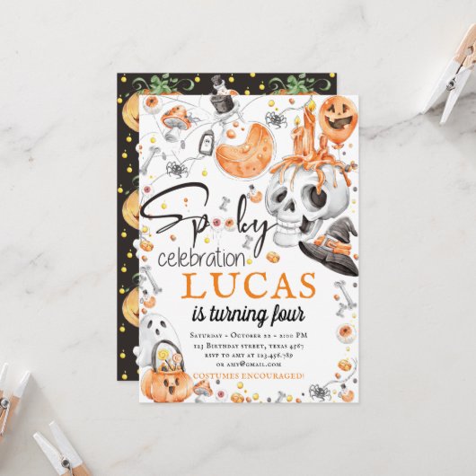 Halloween verjaardag Spooky Celebration Kaart (Voorkant / Achterkant in situ)