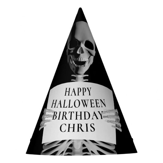 Halloween Verjaardag Spooky Skelet Custom Zwart Feesthoedjes (Voorkant)