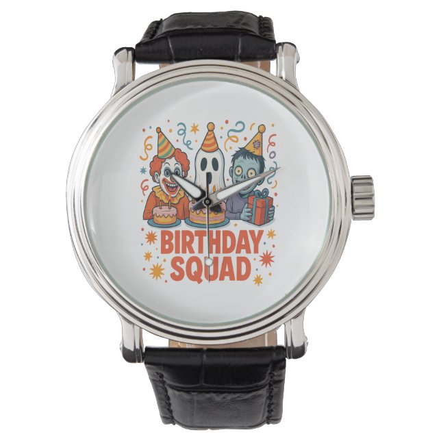 Halloween Verjaardag Squad Creepy Clown Ghost Zomb Horloge (Voorkant)