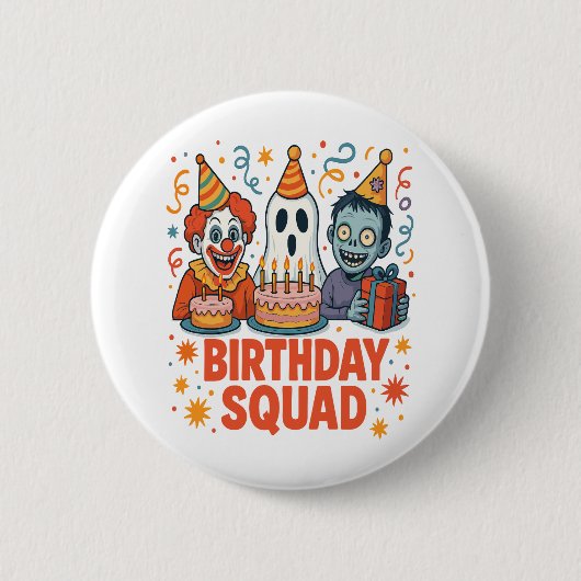 Halloween Verjaardag Squad Creepy Clown Ghost Zomb Ronde Button 5,7 Cm (Voorkant)