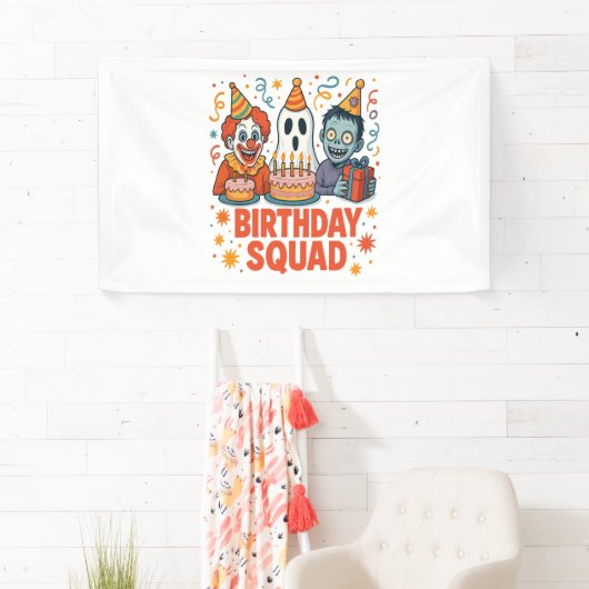 Halloween Verjaardag Squad Creepy Clown Ghost Zomb Spandoek (Insitu)
