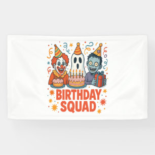 Halloween Verjaardag Squad Creepy Clown Ghost Zomb Spandoek