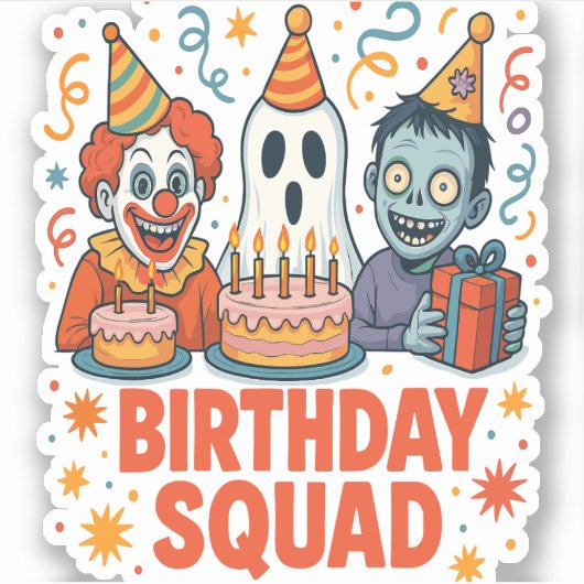 Halloween Verjaardag Squad Creepy Clown Ghost Zomb Sticker (Voorkant)