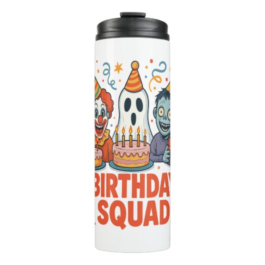 Halloween Verjaardag Squad Creepy Clown Ghost Zomb Thermosbeker (Voorkant)