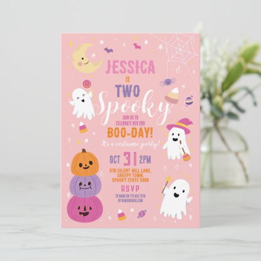 Halloween Verjaardag TWEE Meisjes Party Geesten Po Kaart (Staand voorkant)