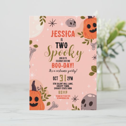 Halloween Verjaardag Twee Meisjes Party Ghosts Roz Kaart (Staand voorkant)